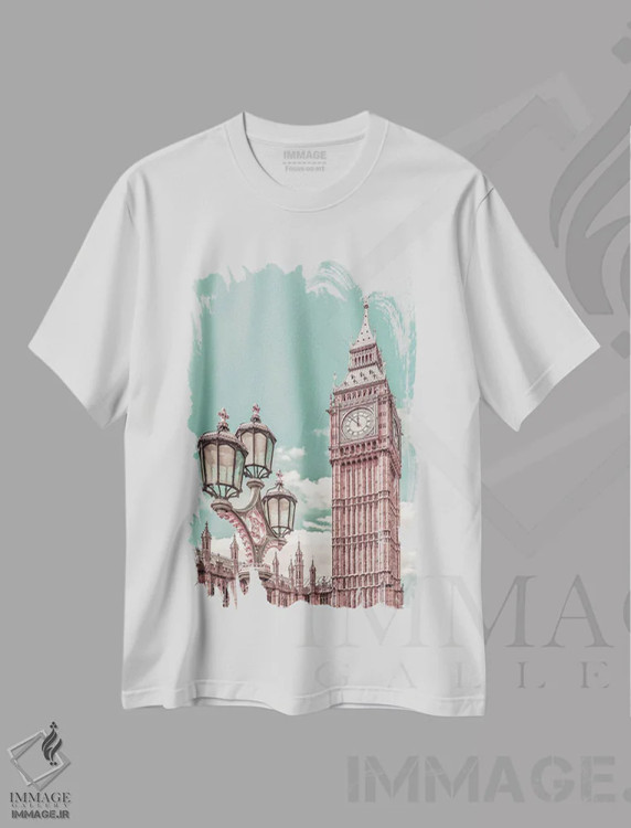 تیشرت سفید طرح دار – تیشرت شهری ,برج الیزابت لندن اثر ملانی ویولا فروشگاه ایماژ