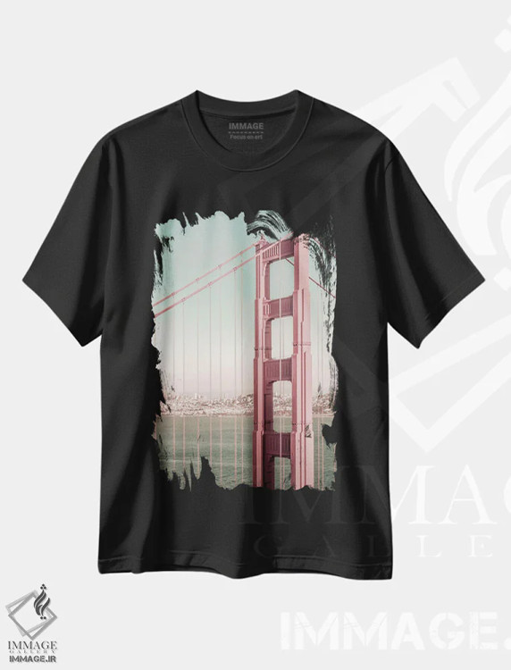 تیشرت مشکی طرح دار – تیشرت شهری ,پل گلدن گیت سان فرانسیسکو اثر ملانی ویولا فروشگاه ایماژ
