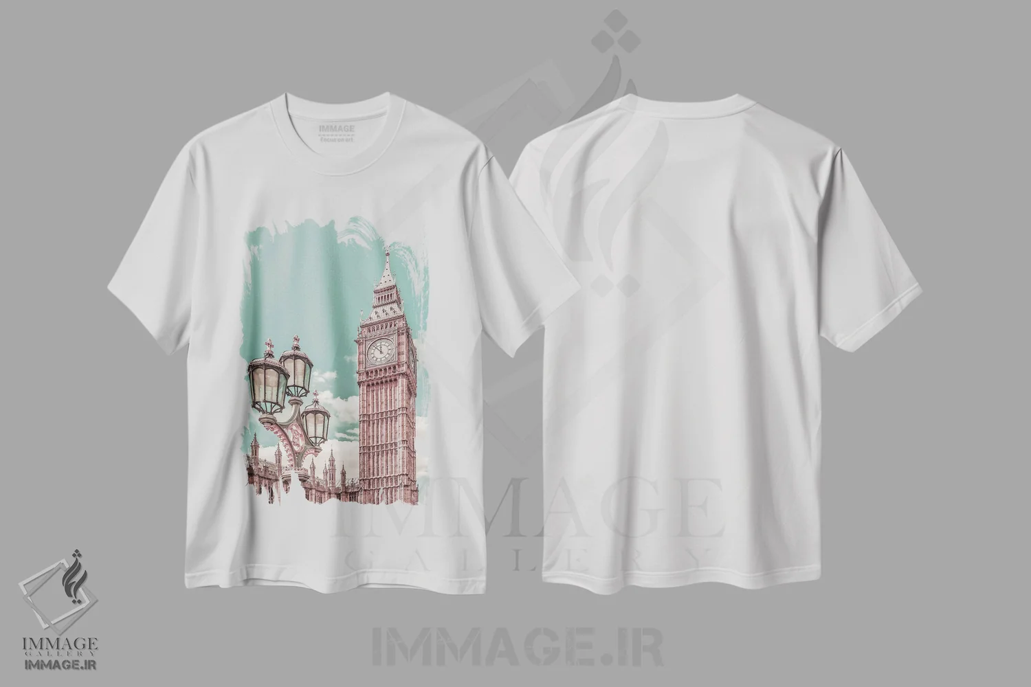 تیشرت سفید طرح دار – تیشرت شهری ,برج الیزابت لندن اثر ملانی ویولا فروشگاه ایماژ