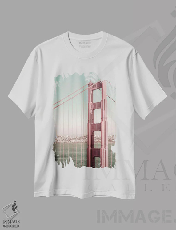 تیشرت سفید طرح دار – تیشرت شهری ,پل گلدن گیت سان فرانسیسکو اثر ملانی ویولا immage.ir