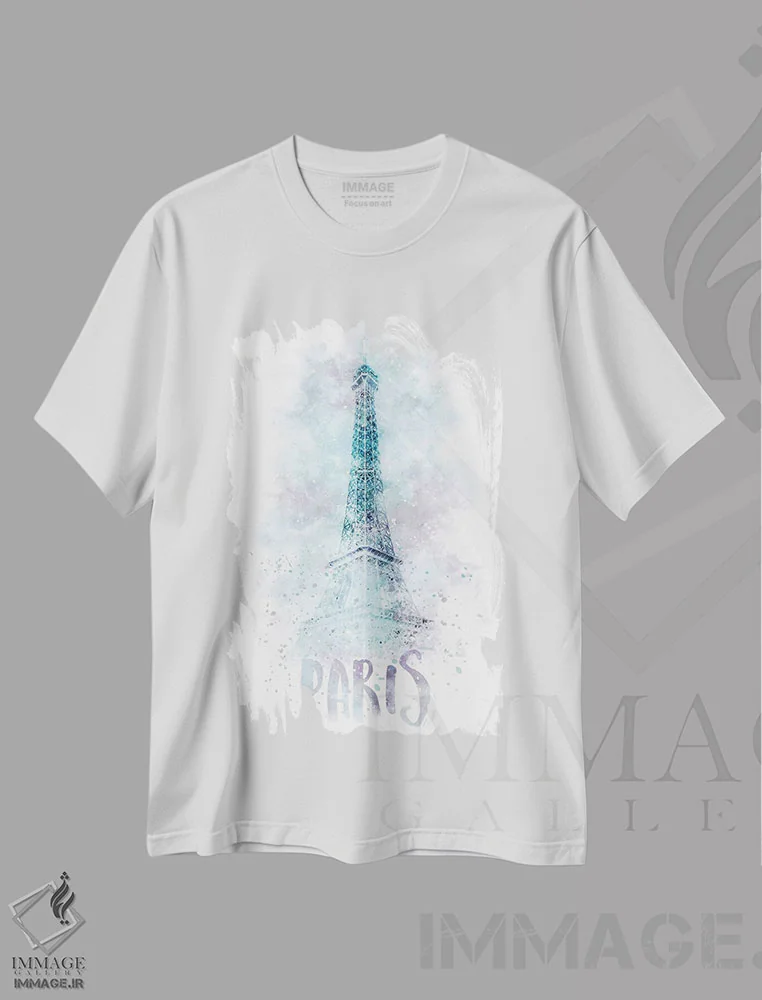تیشرت سفید طرح دار – تیشرت سفر ,برج ایفل مدرن اثر ملانی ویولا immage.ir