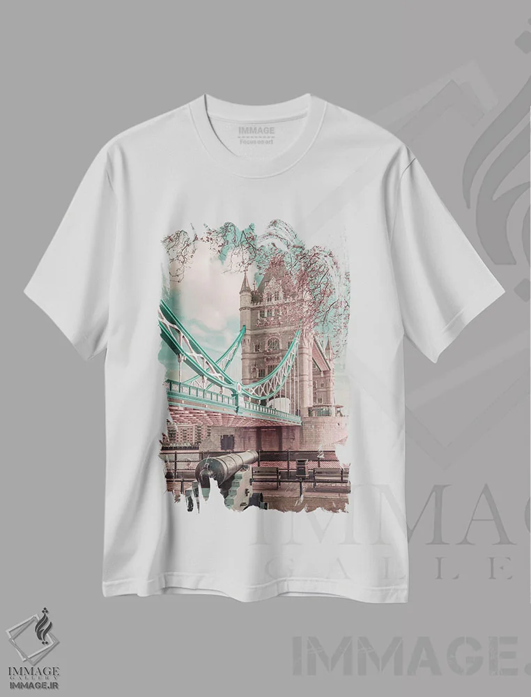 تیشرت سفید طرح دار – تیشرت وینتیج ,جزئیات پل تاور لندن اثر ملانی ویولا فروشگاه ایماژ