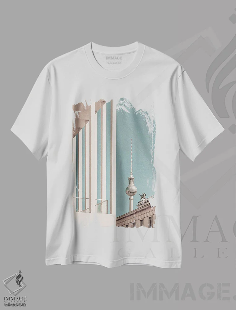 تیشرت سفید طرح دار – تیشرت معماری ,برج تلویزیون و جزیره موزه برلین اثر ملانی ویولا فروشگاه ایماژ