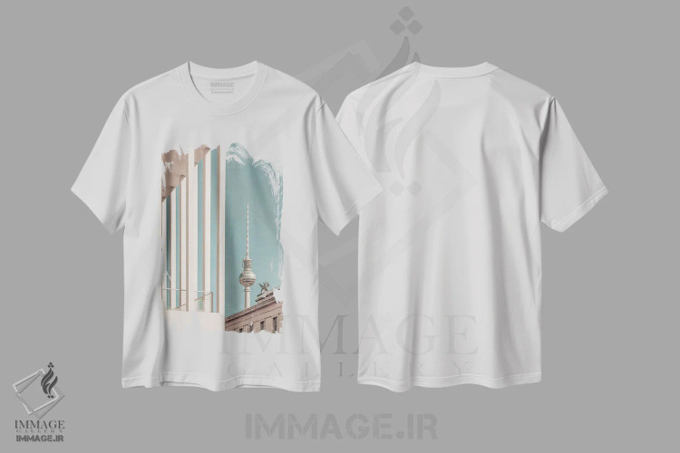 تیشرت سفید طرح دار – تیشرت معماری ,برج تلویزیون و جزیره موزه برلین اثر ملانی ویولا فروشگاه ایماژ