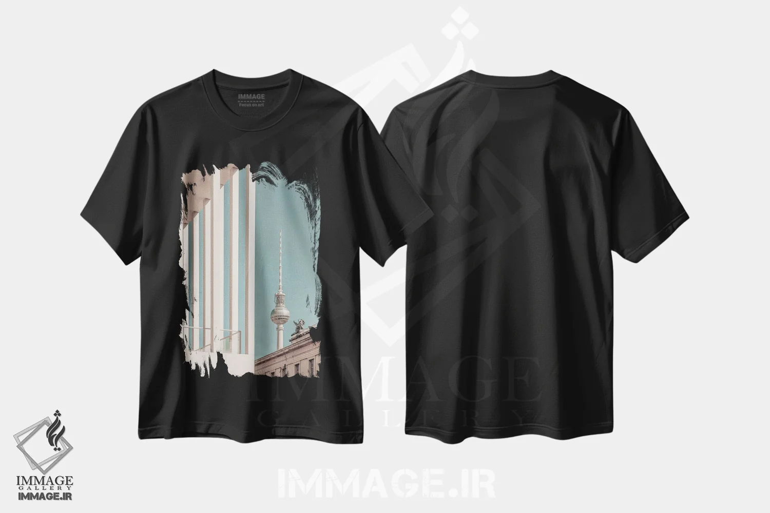 تیشرت مشکی طرح دار – تیشرت معماری ,برج تلویزیون و جزیره موزه برلین اثر ملانی ویولا immage.ir