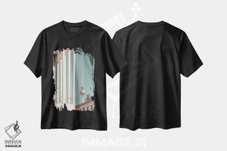 تیشرت مشکی طرح دار – تیشرت معماری ,برج تلویزیون و جزیره موزه برلین اثر ملانی ویولا immage.ir