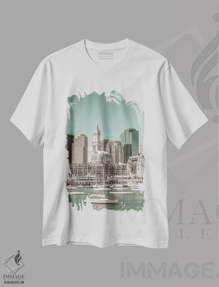 تیشرت سفید طرح دار – تیشرت شهری ,خط افق بوستون شمالی و منطقه مالی اثر ملانی ویولا immage.ir