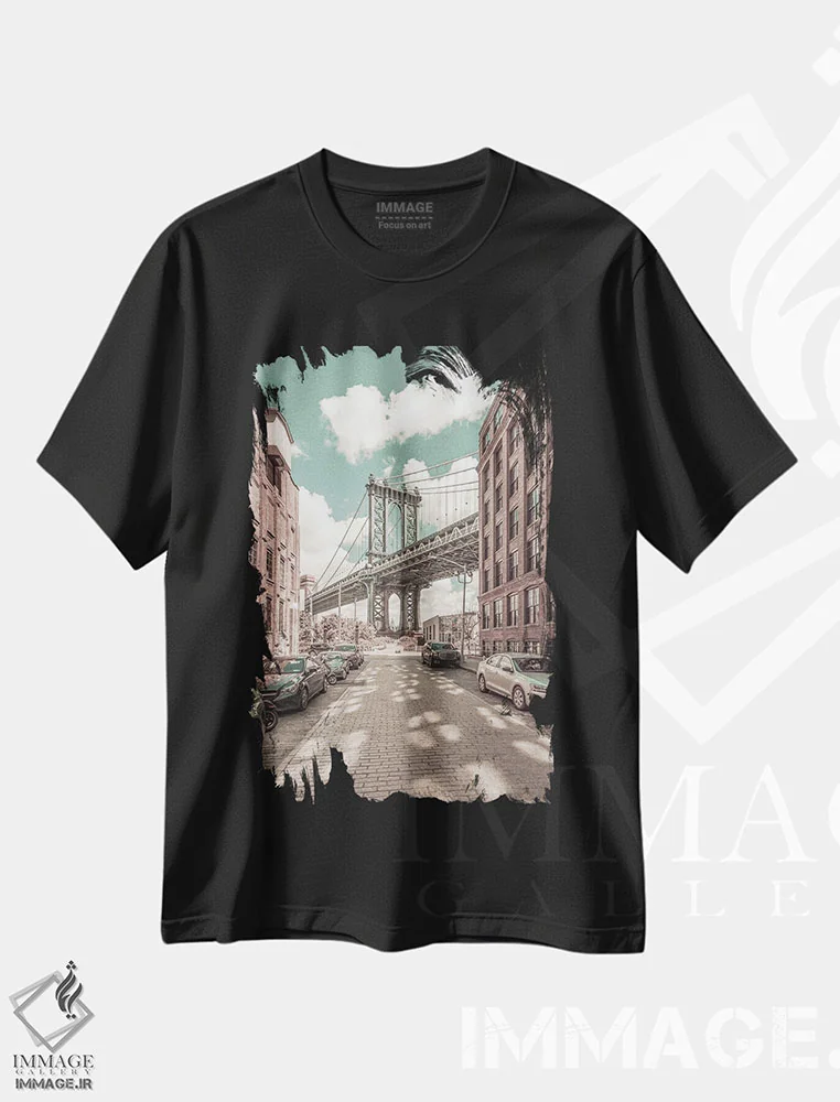 تیشرت مشکی طرح دار – تیشرت شهری ,پل منهتن نیویورک اثر ملانی ویولا immage.ir