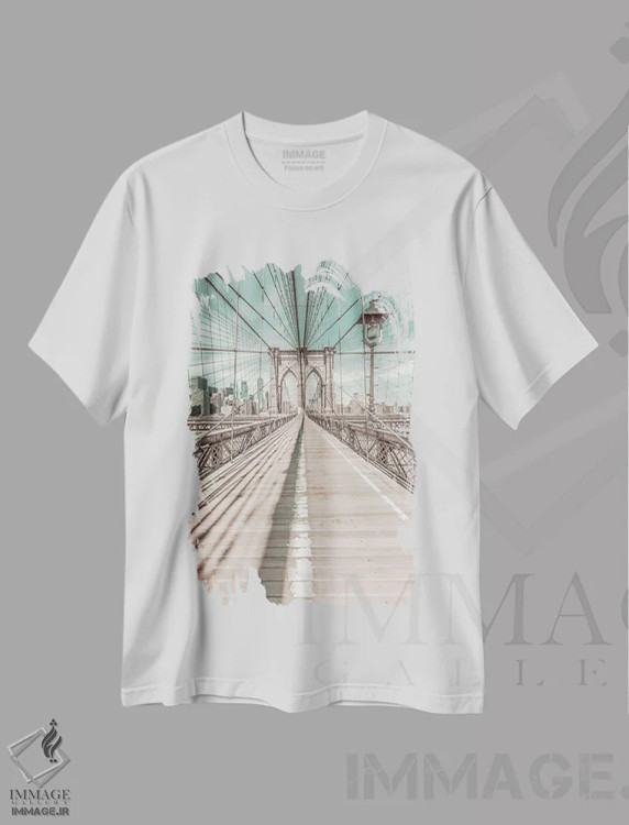 تیشرت سفید طرح دار – تیشرت شهری ,پل بروکلین نیویورک اثر ملانی ویولا فروشگاه ایماژ