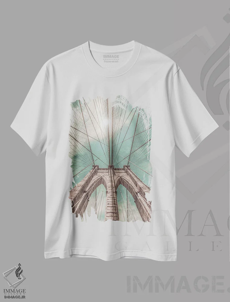 تیشرت سفید طرح دار – تیشرت شهری ,جزئیات پل بروکلین نیویورک اثر ملانی ویولا immage.ir
