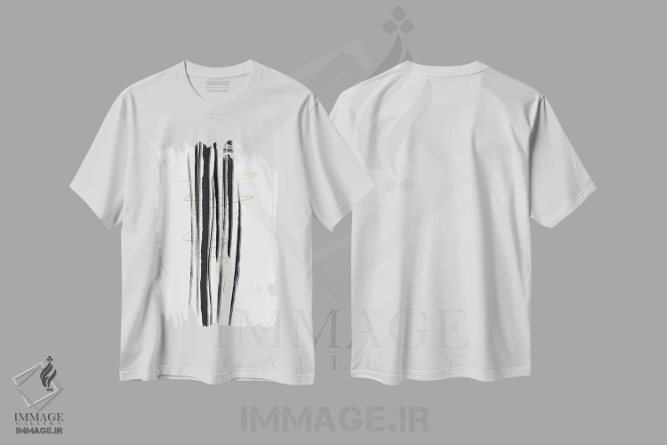 تیشرت سفید طرح دار – تیشرت مینیمال ,خطوط دکو شماره یک اثر ملانی ویولا immage.ir