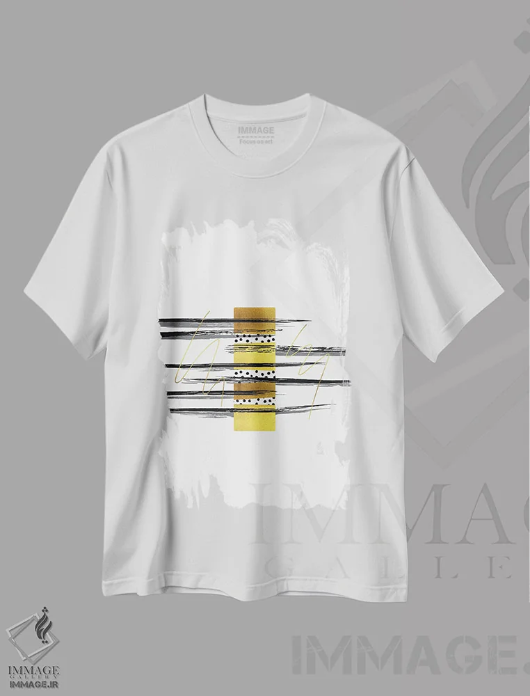 تیشرت سفید طرح دار – تیشرت انتزاعی هندسی ,خطوط دکو شماره چهار اثر ملانی ویولا immage.ir