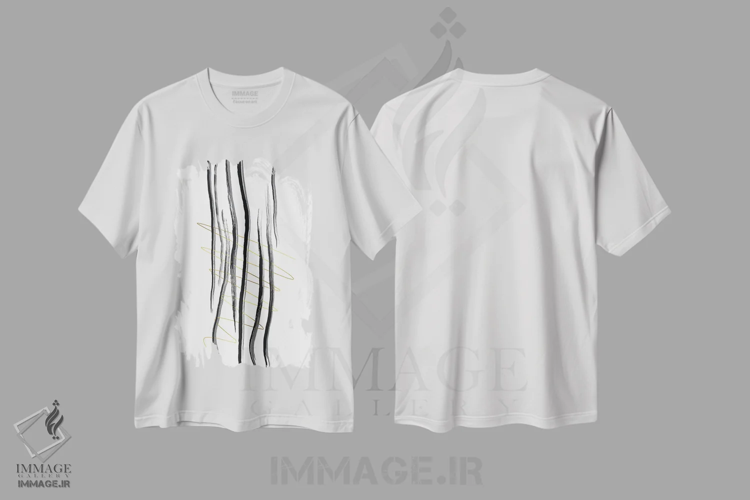 تیشرت سفید طرح دار – تیشرت هندسی ,خطوط دکو شماره دو اثر ملانی ویولا فروشگاه ایماژ