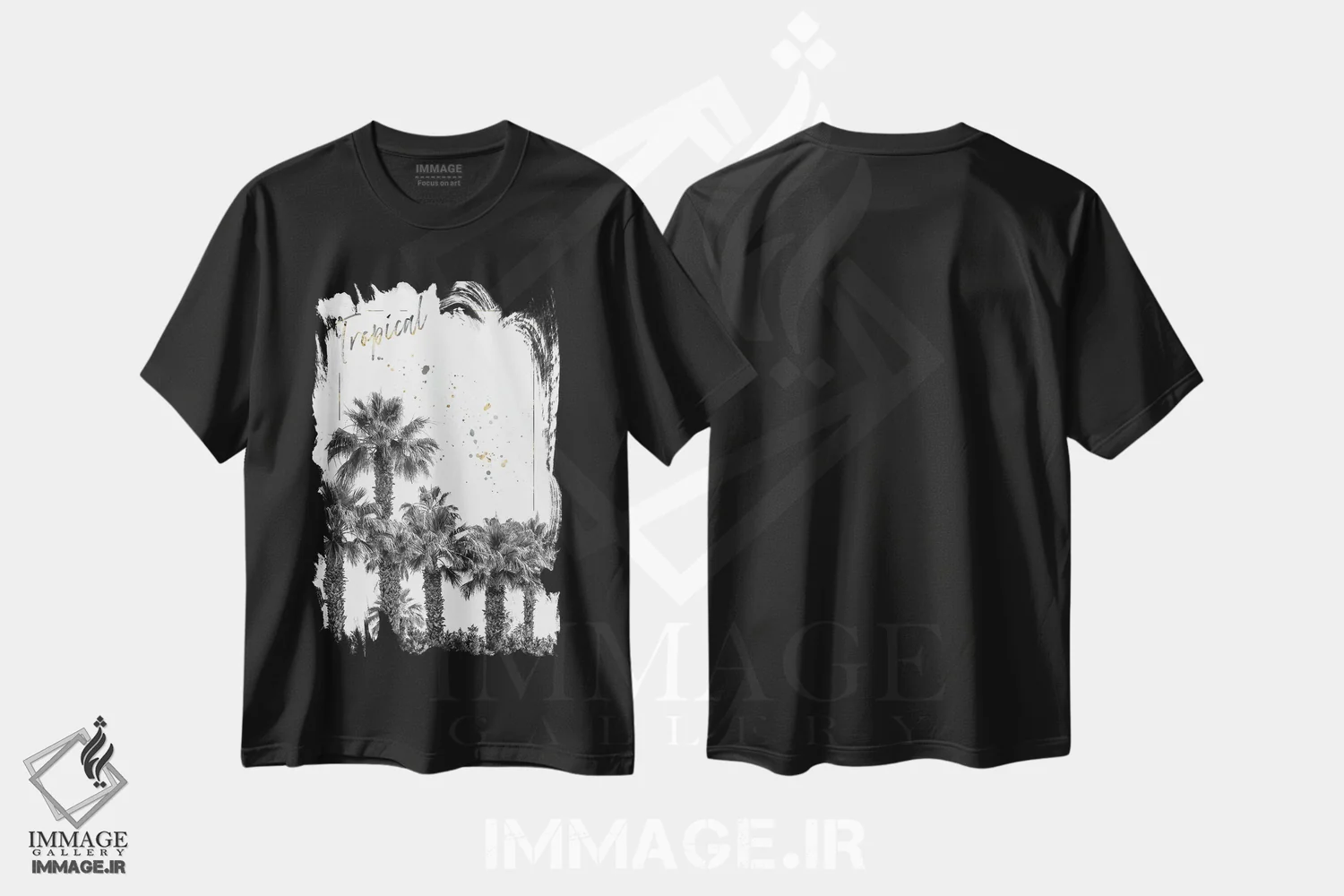 تیشرت مشکی طرح دار – تیشرت طبیعت ,تصویری از نخل ها اثر ملانی ویولا فروشگاه ایماژ