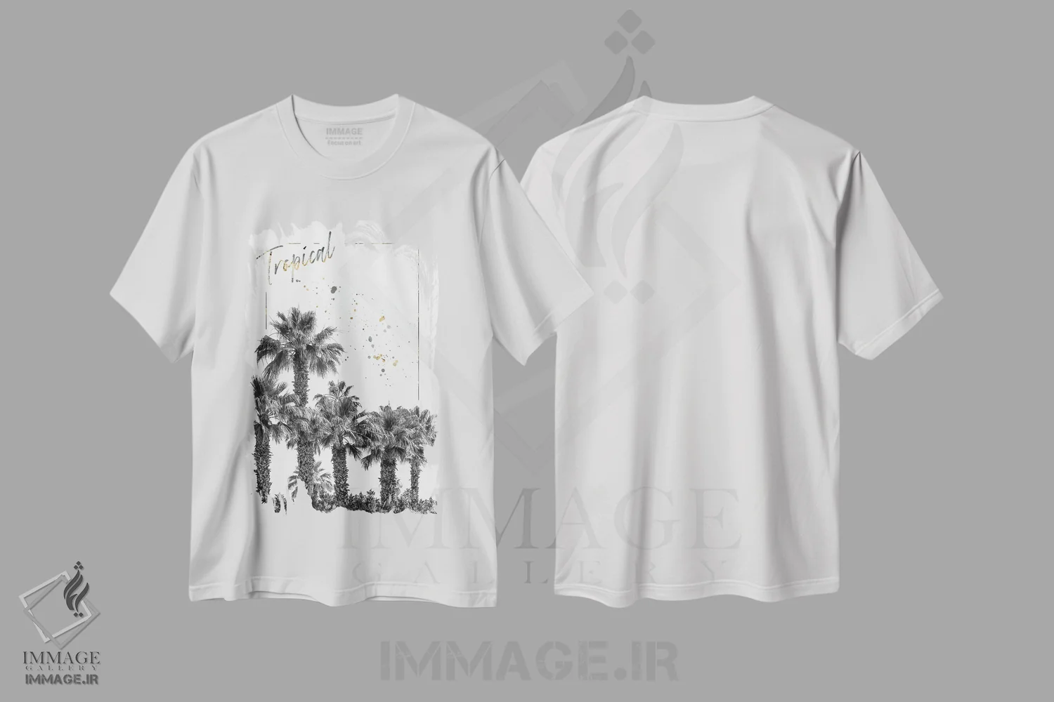 تیشرت سفید طرح دار – تیشرت طبیعت ,تصویری از نخل ها اثر ملانی ویولا immage.ir