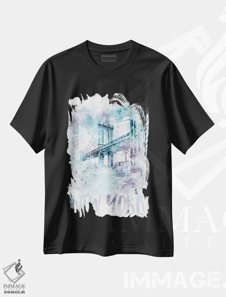 تیشرت مشکی طرح دار – تیشرت شهری ,پل منهتن نیویورک مدرن اثر ملانی ویولا فروشگاه ایماژ