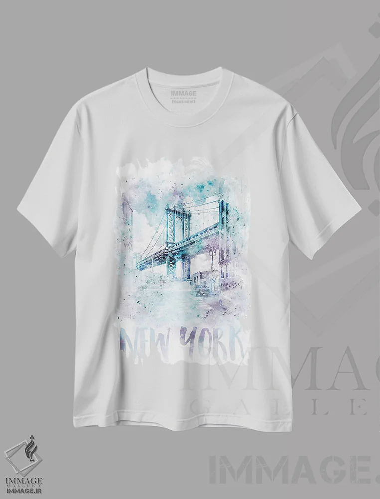تیشرت سفید طرح دار – تیشرت شهری ,پل منهتن نیویورک مدرن اثر ملانی ویولا immage.ir