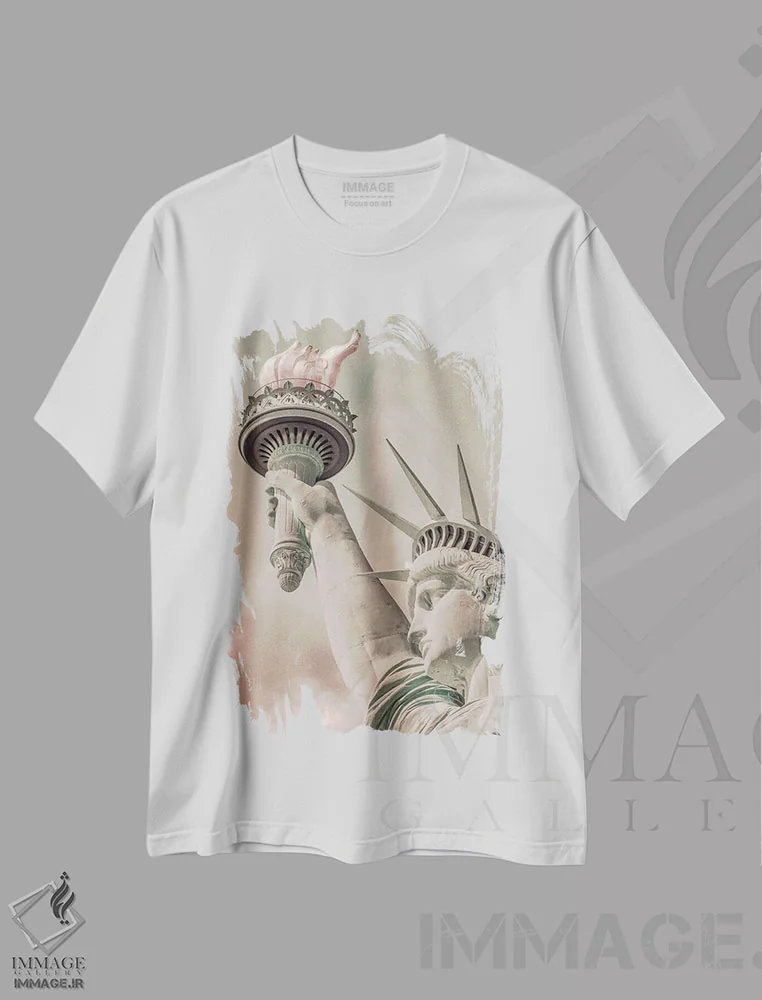 تیشرت سفید طرح دار – تیشرت شهری ,مجسمه آزادی نیویورک اثر ملانی ویولا immage.ir