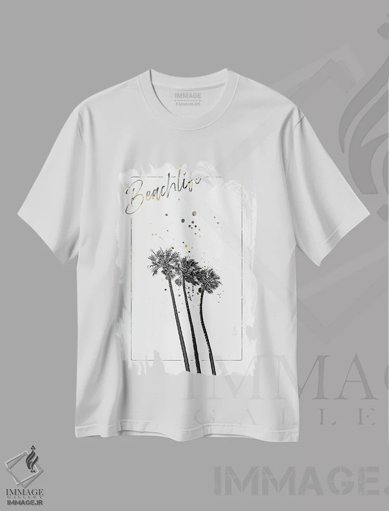 تیشرت سفید طرح دار – تیشرت طبیعت ,برداشت نخل ها | زندگی ساحلی اثر ملانی ویولا فروشگاه ایماژ
