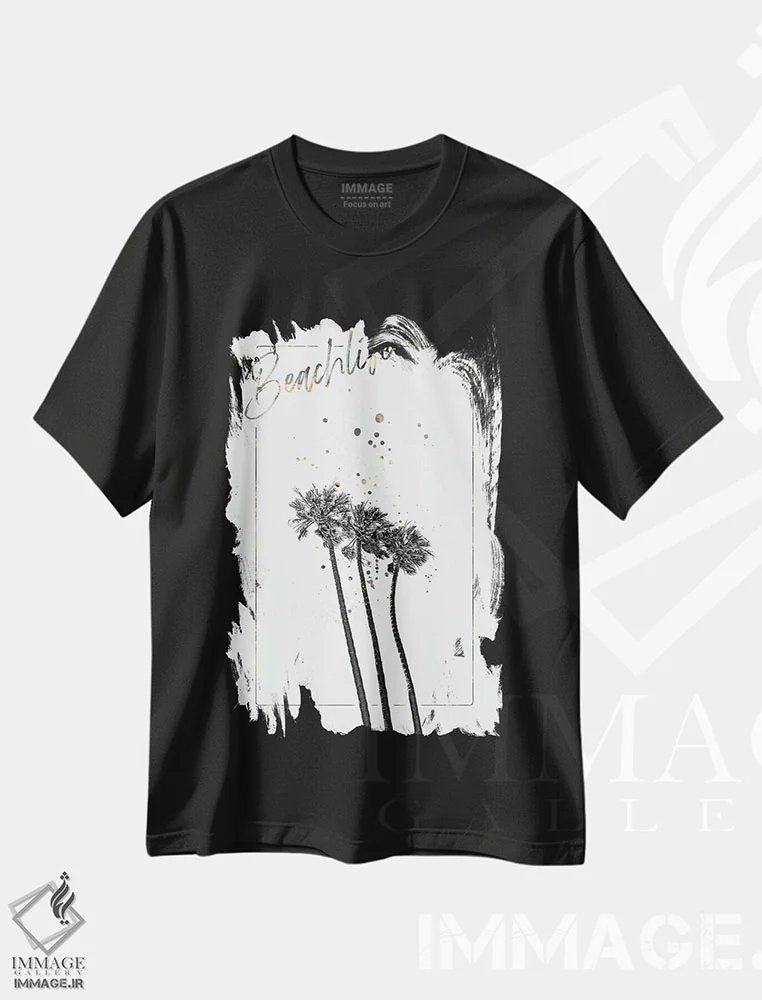 تیشرت مشکی طرح دار – تیشرت طبیعت ,برداشت نخل ها | زندگی ساحلی اثر ملانی ویولا immage.ir