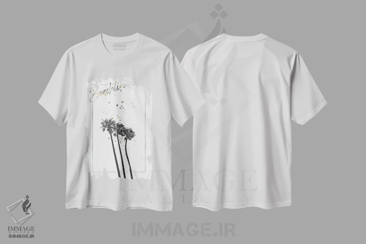 تیشرت سفید طرح دار – تیشرت طبیعت ,برداشت نخل ها | زندگی ساحلی اثر ملانی ویولا فروشگاه ایماژ