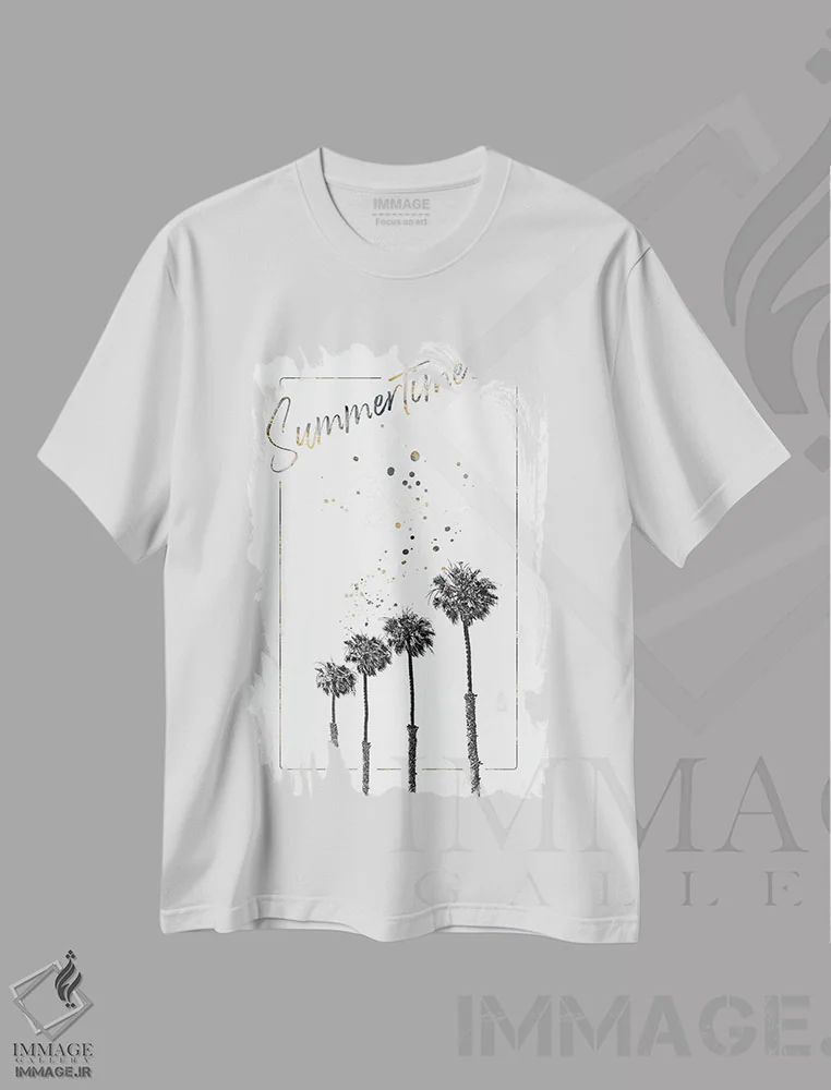 تیشرت سفید طرح دار – تیشرت طبیعت ,برداشت نخل ها | تابستان اثر ملانی ویولا immage.ir