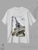 تیشرت سفید طرح دار – تیشرت شهر پاریس ,پاشش های مدرن برج ایفل پاریس اثر ملانی ویولا فروشگاه ایماژ