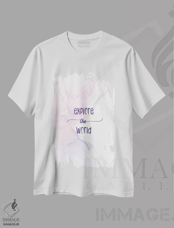 تیشرت سفید طرح دار – تیشرت تایپوگرافی ,دنیا را کشف کن | رنگ های شناور اثر ملانی ویولا فروشگاه ایماژ
