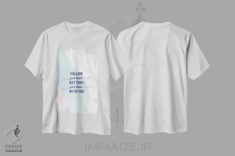 تیشرت سفید طرح دار – تیشرت طنز هنری ,دنبال دلت برو | رنگ های شناور اثر ملانی ویولا immage.ir