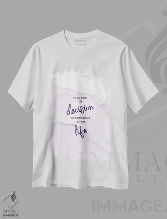 تیشرت سفید طرح دار – تیشرت تایپوگرافی ,فقط یک تصمیم تا یک زندگی متفاوت فاصله داری | رنگ های شناور اثر ملانی ویولا فروشگاه ایماژ