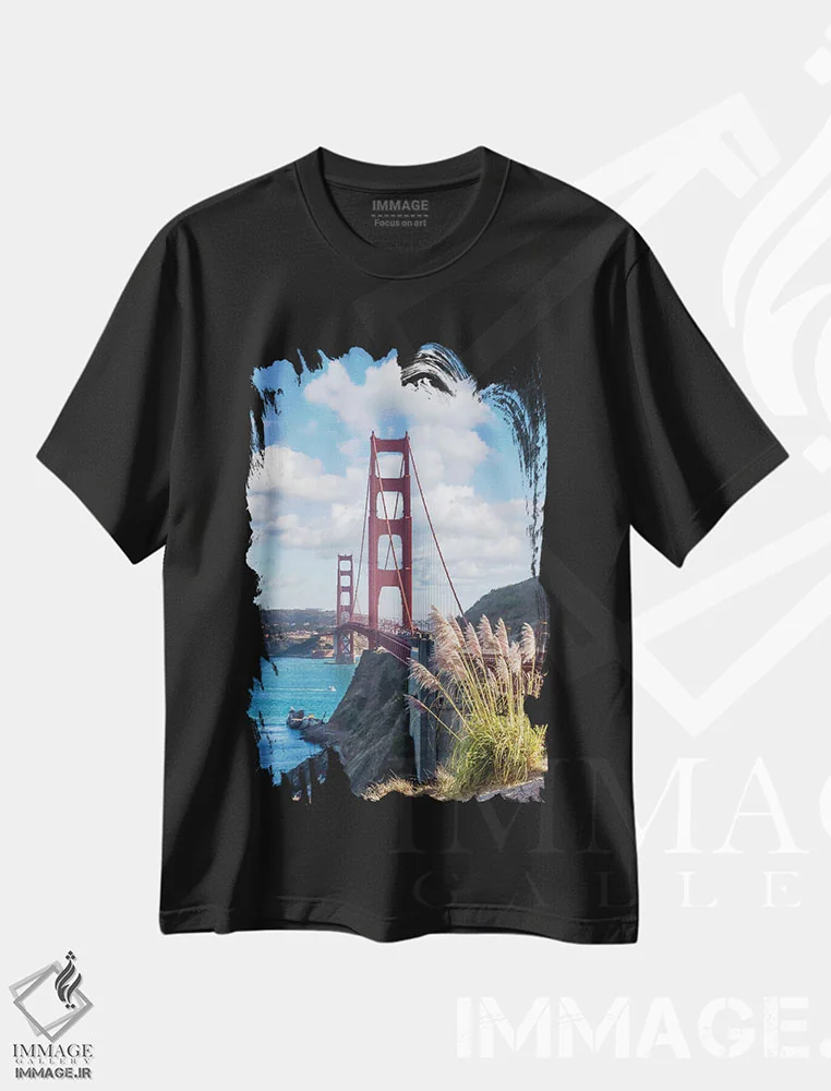 تیشرت مشکی طرح دار – تیشرت معماری ,پل معروف گلدن گیت اثر ملانی ویولا immage.ir