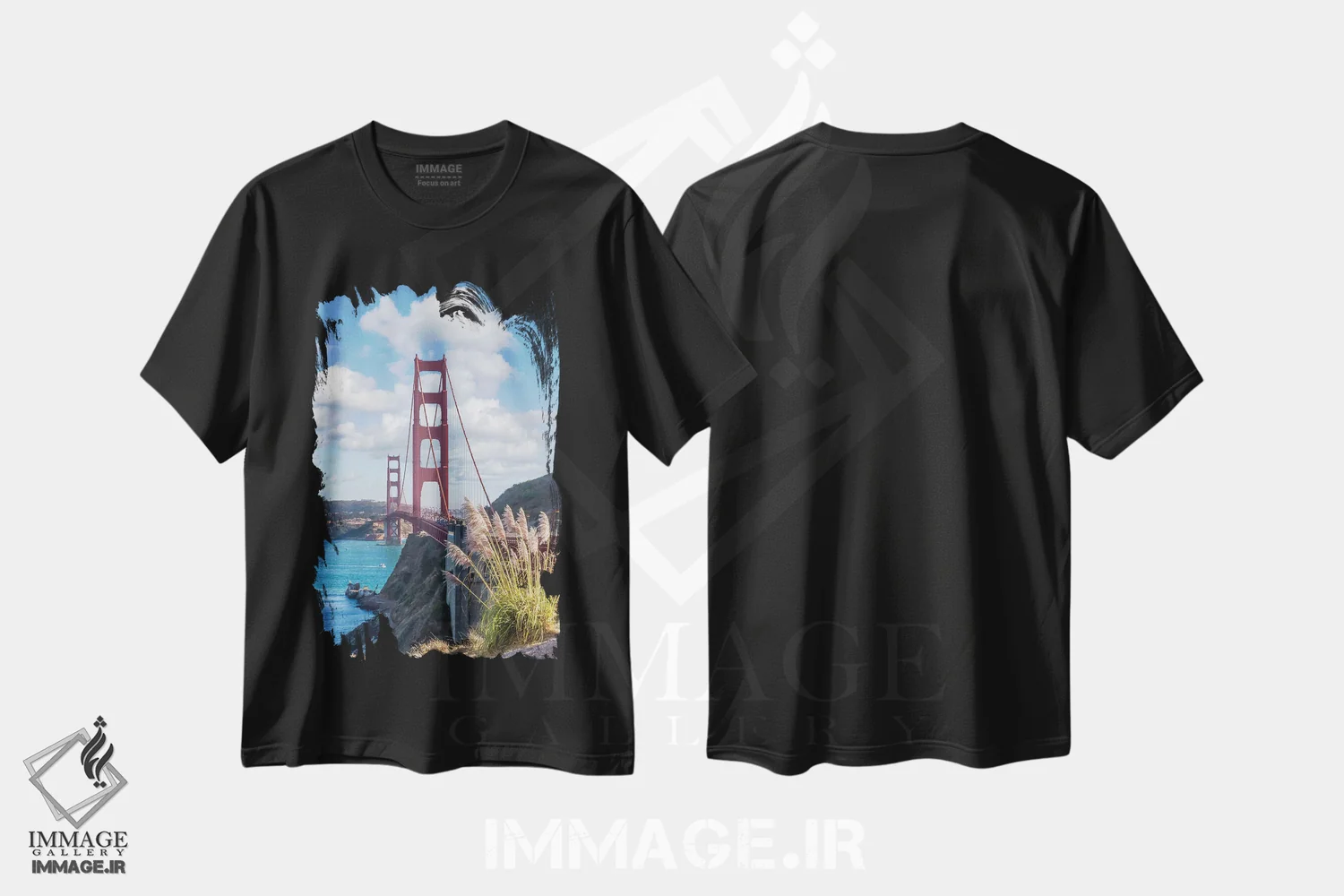 تیشرت مشکی طرح دار – تیشرت معماری ,پل معروف گلدن گیت اثر ملانی ویولا immage.ir