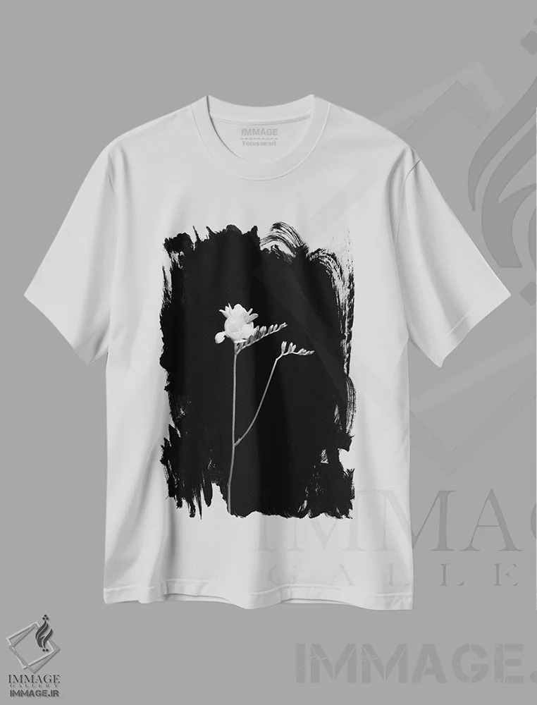 تیشرت سفید طرح دار – تیشرت طبیعت ,فریزیا | طراحی تیره اثر ملانی ویولا فروشگاه ایماژ