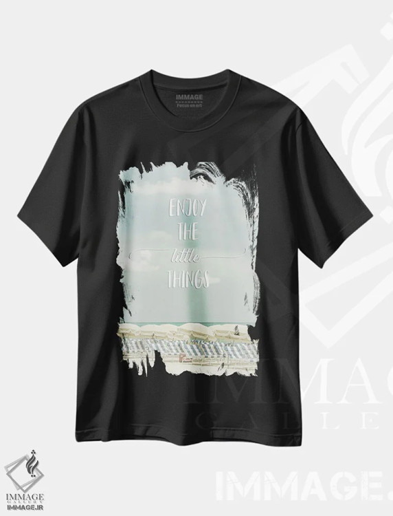 تیشرت مشکی طرح دار – تیشرت ساحلی ,از چیزهای کوچک لذت ببر | منظره ساحلی اثر ملانی ویولا فروشگاه ایماژ