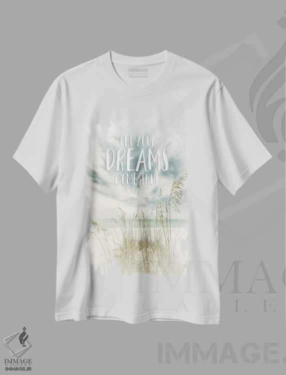 تیشرت سفید طرح دار – تیشرت ساحلی ,بگذار رویاهایت به حقیقت بپیوندند | چشم انداز اقیانوس اثر ملانی ویولا فروشگاه ایماژ