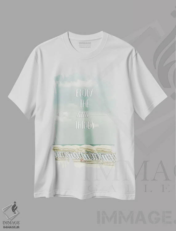 تیشرت سفید طرح دار – تیشرت ساحلی ,از چیزهای کوچک لذت ببر | منظره ساحلی اثر ملانی ویولا immage.ir