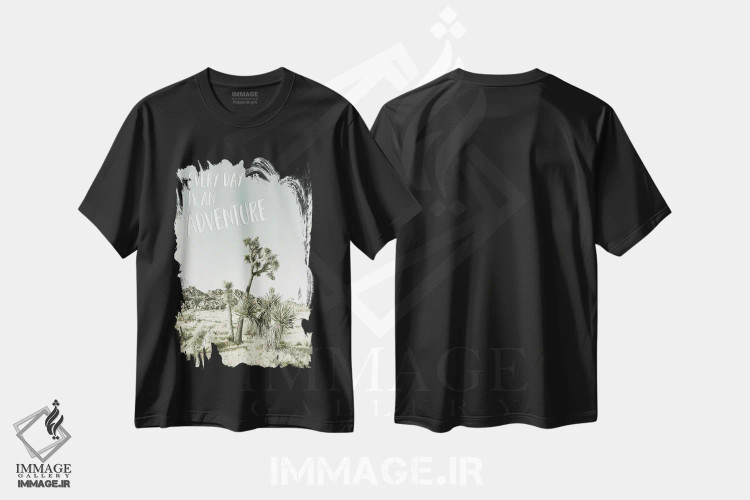 تیشرت مشکی طرح دار – تیشرت انگیزشی ,هر روز یک ماجراجویی است | برداشت کویری اثر ملانی ویولا immage.ir