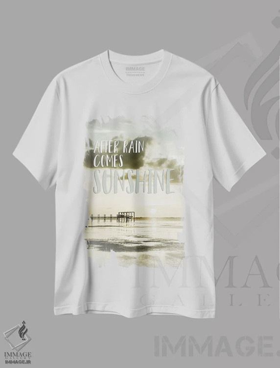تیشرت سفید طرح دار – تیشرت انگیزشی ,پس از باران، آفتاب می آید | غروب آفتاب اثر ملانی ویولا فروشگاه ایماژ