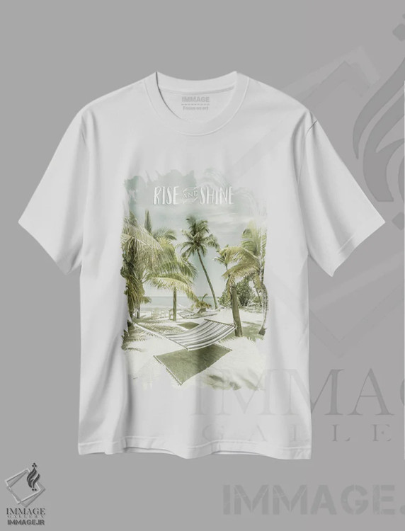 تیشرت سفید طرح دار – تیشرت ساحلی ,بلند شو و بدرخش | منظره ساحلی اثر ملانی ویولا فروشگاه ایماژ