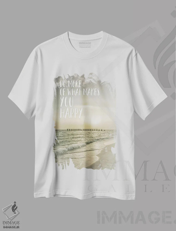 تیشرت سفید طرح دار – تیشرت انگیزشی ,بیشتر کارهایی را انجام بده که خوشحالت می کند | غروب آفتاب اثر ملانی ویولا immage.ir