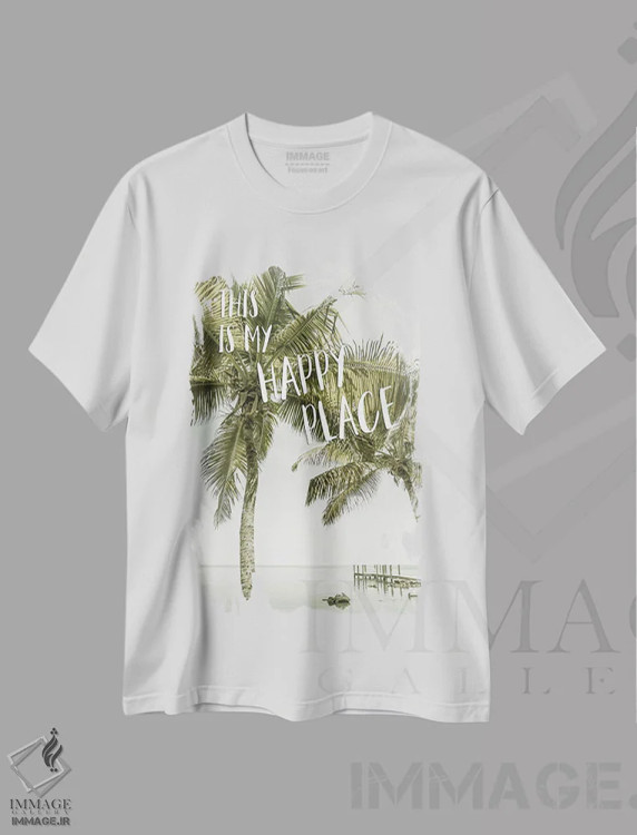 تیشرت سفید طرح دار – تیشرت ساحلی ,اینجا جای خوشبختی من است | چشم انداز اقیانوس اثر ملانی ویولا immage.ir