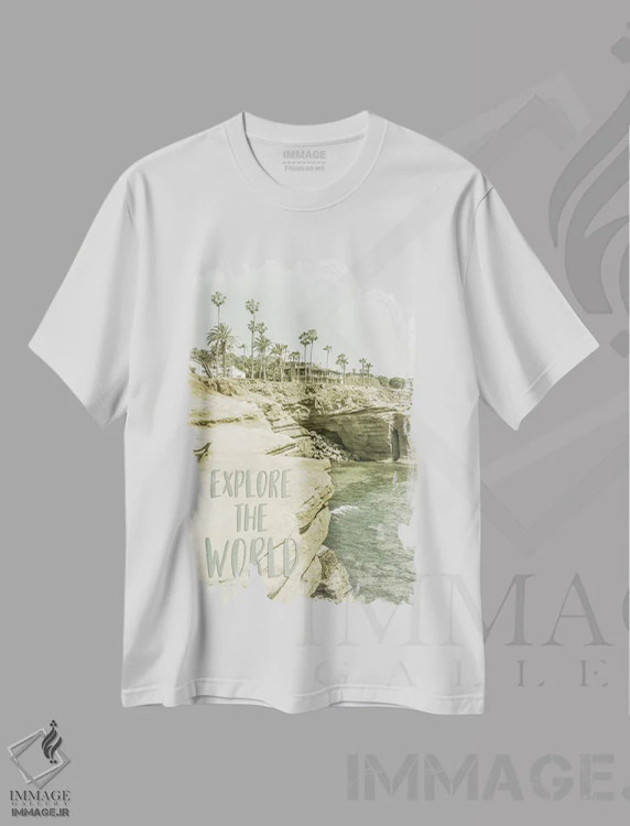 تیشرت سفید طرح دار – تیشرت سفر ,دنیا را کشف کن | کالیفرنیا اثر ملانی ویولا فروشگاه ایماژ