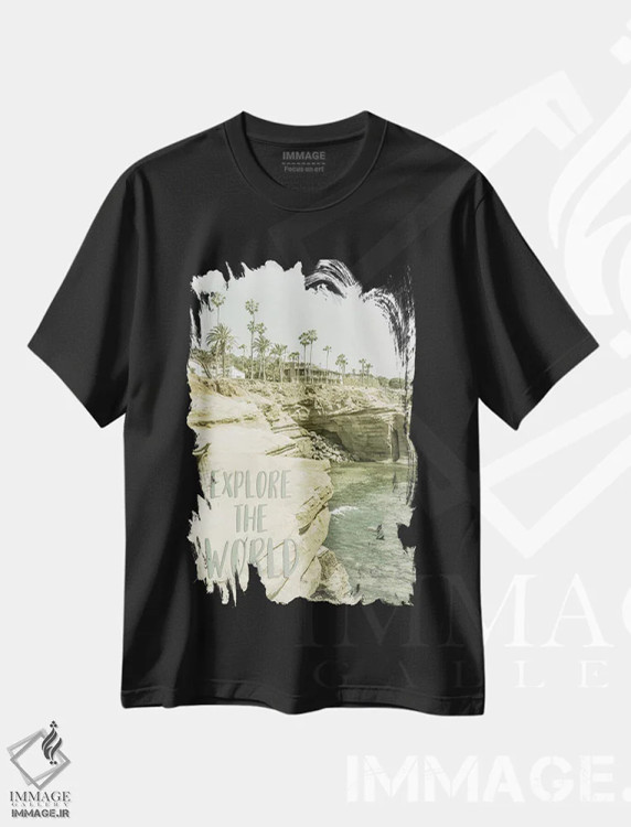 تیشرت مشکی طرح دار – تیشرت سفر ,دنیا را کشف کن | کالیفرنیا اثر ملانی ویولا immage.ir