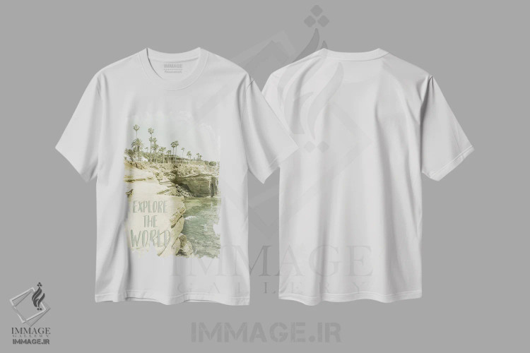 تیشرت سفید طرح دار – تیشرت سفر ,دنیا را کشف کن | کالیفرنیا اثر ملانی ویولا فروشگاه ایماژ