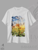 تیشرت سفید طرح دار – تیشرت گلدار ,مزرعه آفتابگردان هنگام غروب اثر ملانی ویولا فروشگاه ایماژ