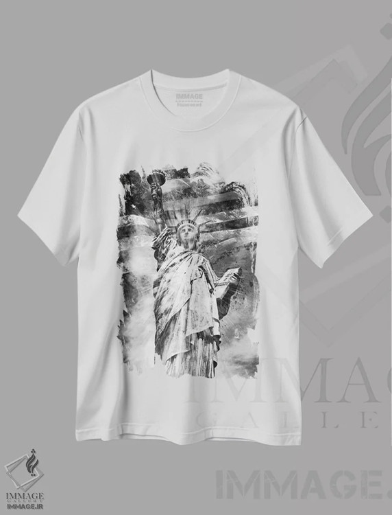 تیشرت سفید طرح دار – تیشرت انتزاعی ,مجسمه آزادی اثر ملانی ویولا فروشگاه ایماژ