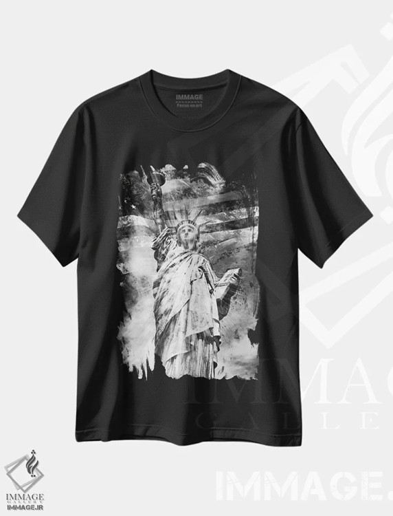 تیشرت مشکی طرح دار – تیشرت انتزاعی ,مجسمه آزادی اثر ملانی ویولا immage.ir