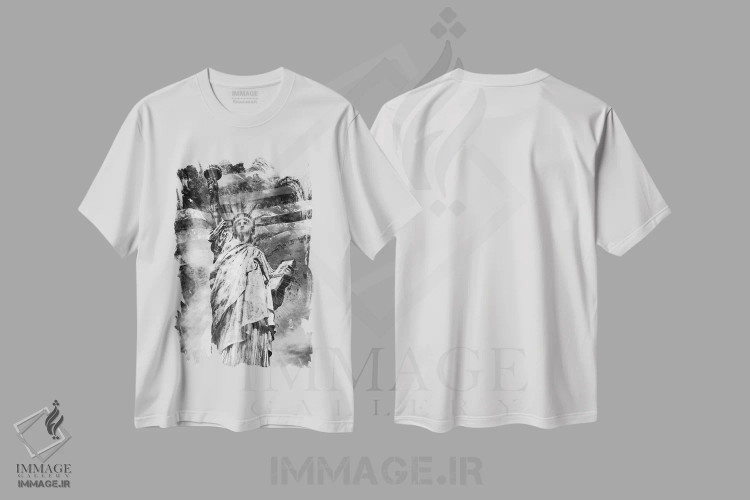 تیشرت سفید طرح دار – تیشرت انتزاعی ,مجسمه آزادی اثر ملانی ویولا فروشگاه ایماژ
