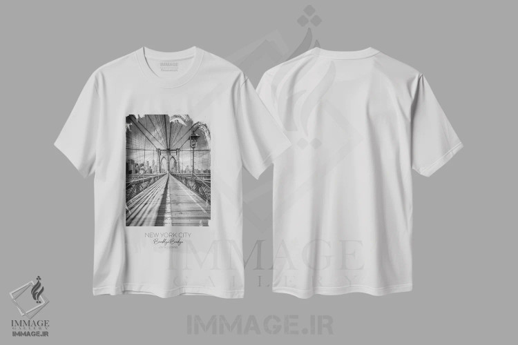 تیشرت سفید طرح دار – تیشرت شهری ,در کانون توجه: پل بروکلین نیویورک اثر ملانی ویولا فروشگاه ایماژ
