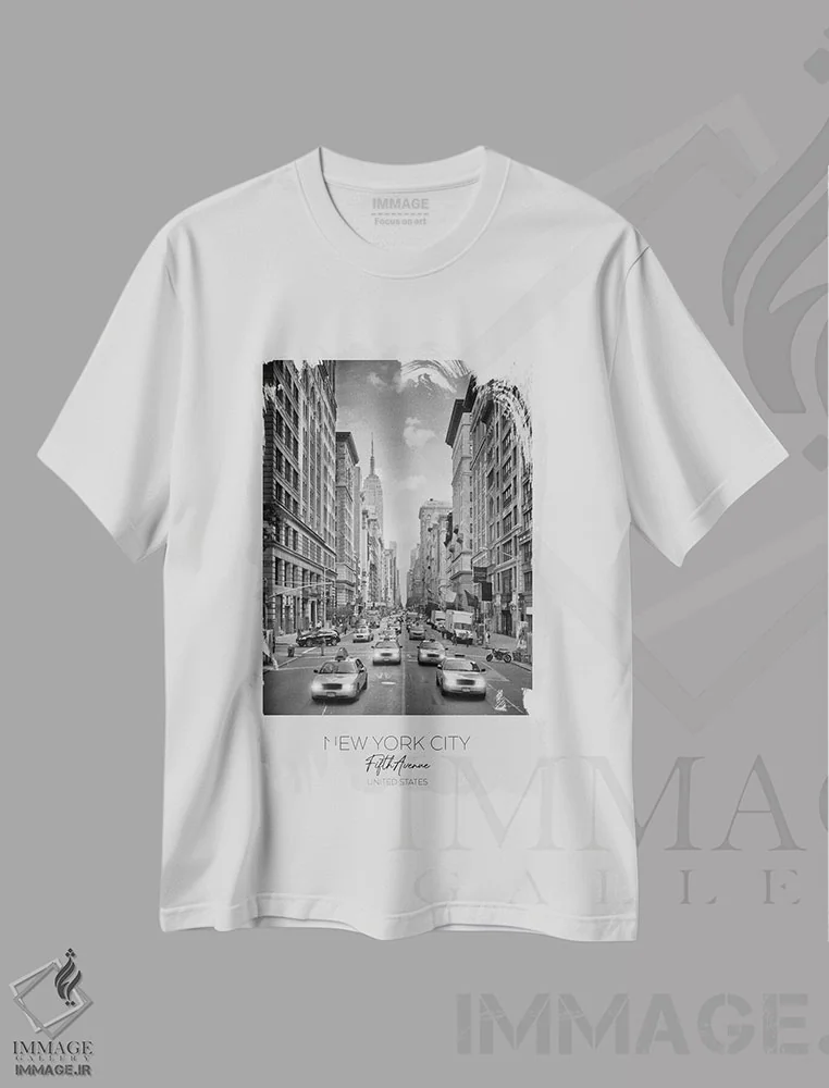 تیشرت سفید طرح دار – تیشرت شهری ,در کانون توجه: ترافیک خیابان پنجم نیویورک اثر ملانی ویولا فروشگاه ایماژ